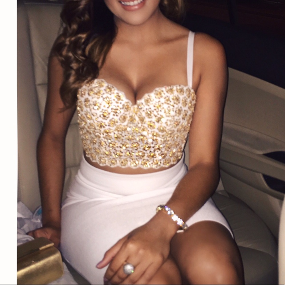 White and gold crop top/ bustier